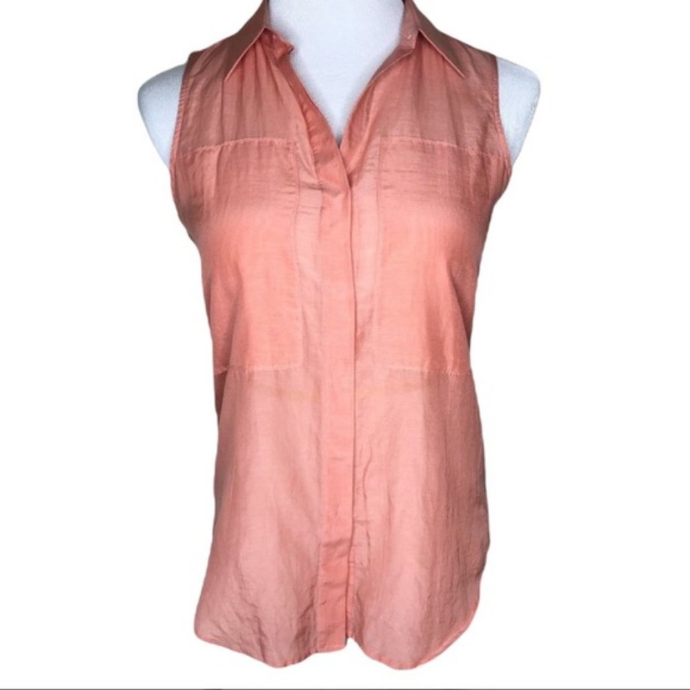 Theory Duria Blouse Sleeveless Top Peach Coral Size P (00-0) Silk Cotton Blend